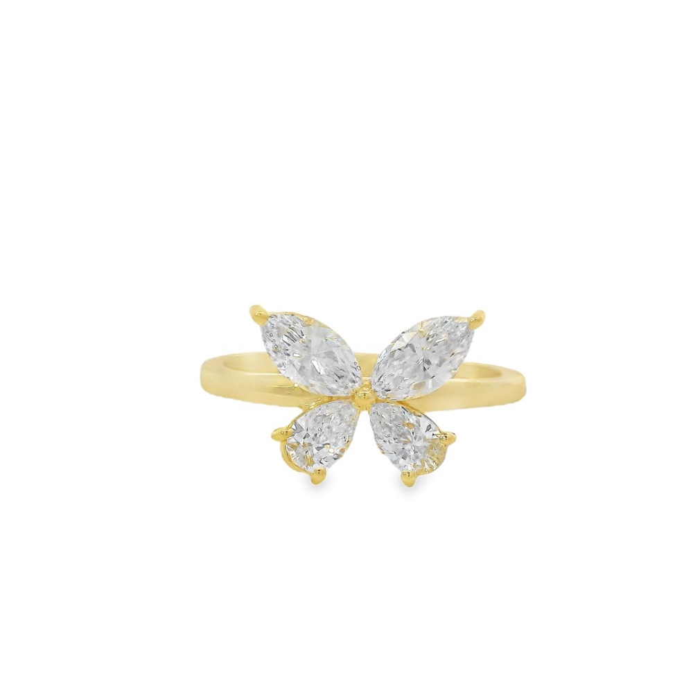 Elegant 14k Gold Marquise Lab Diamond Butterfly Ring